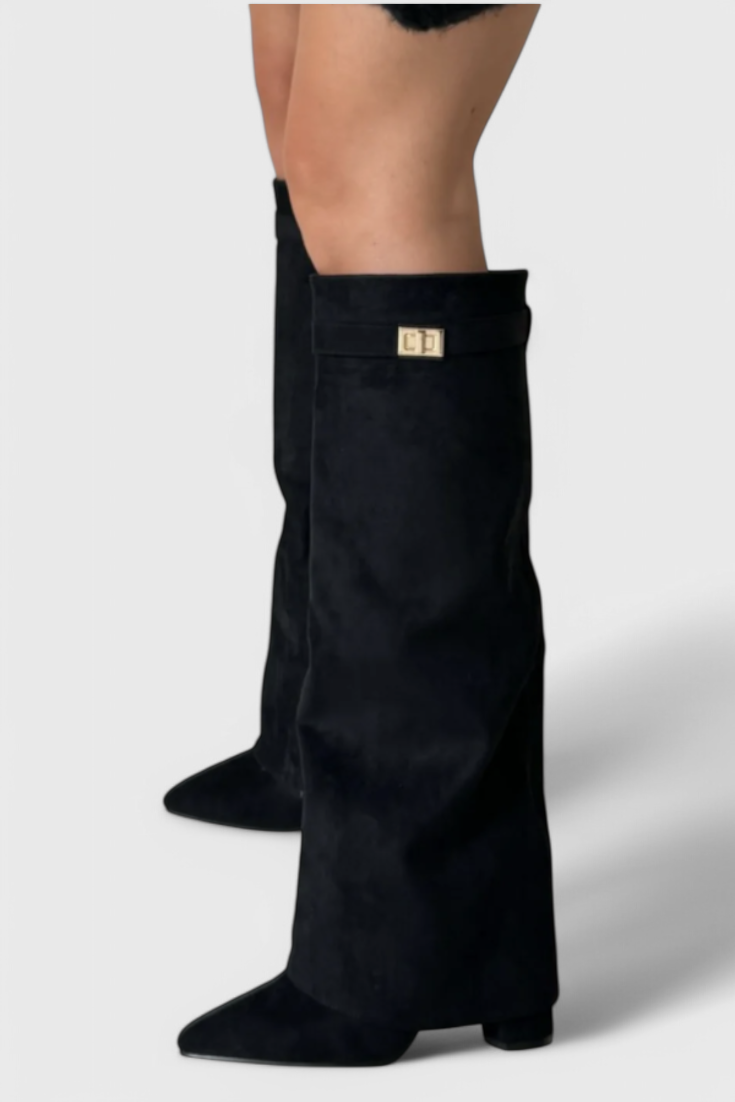 Sloane | Knee-High Fold-Over Leather Boots with Pointed Toe