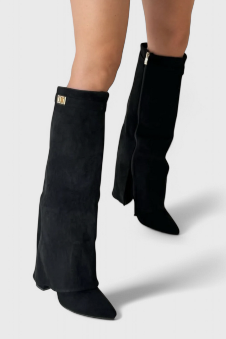 Sloane | Knee-High Fold-Over Leather Boots with Pointed Toe