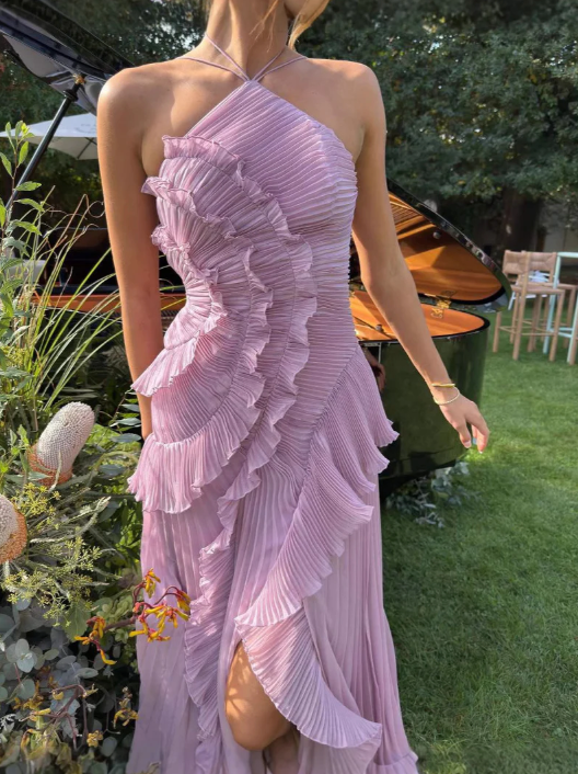Lorna | Halter-Neck Draped Pleat Wedding Guest Dress