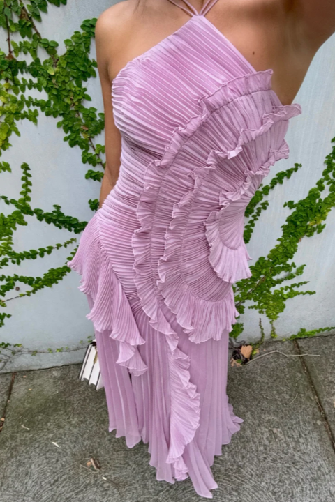 Lorna | Halter-Neck Draped Pleat Wedding Guest Dress