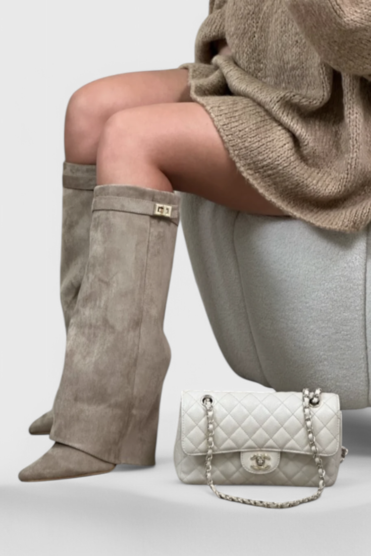 Sloane | Knee-High Fold-Over Leather Boots with Pointed Toe