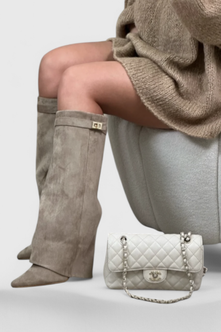 Sloane | Knee-High Fold-Over Leather Boots with Pointed Toe