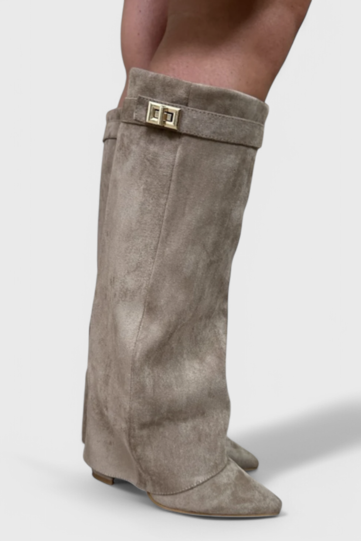 Sloane | Knee-High Fold-Over Leather Boots with Pointed Toe