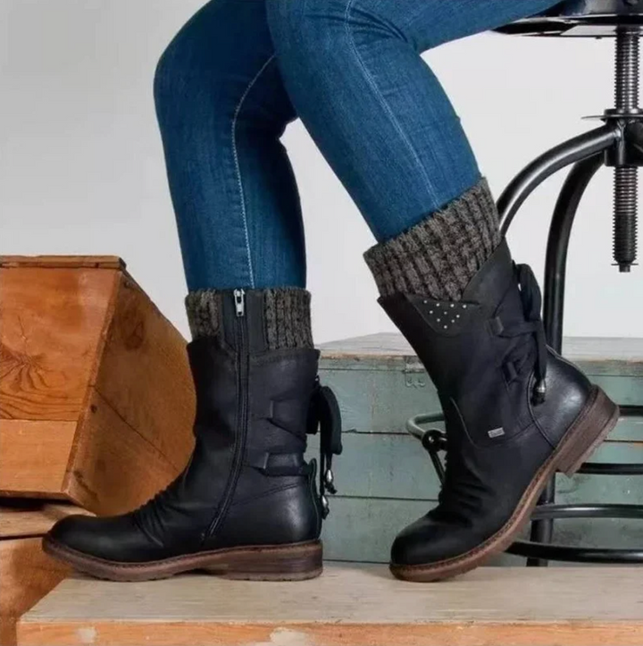 Adley | Knit Cuff Mid-Calf Winter Boots with Lace-Back Detail