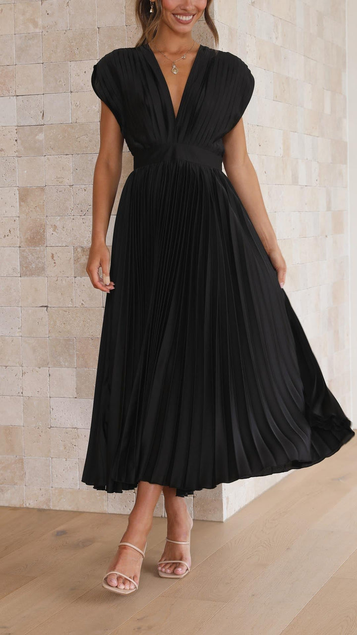 Dinah | Pleated V-Neck Maxi Wedding Guest Dress
