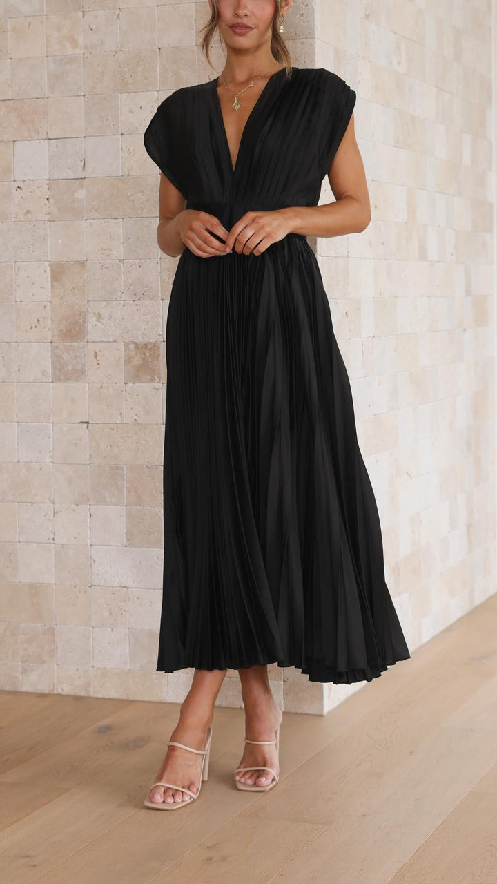 Dinah | Pleated V-Neck Maxi Wedding Guest Dress