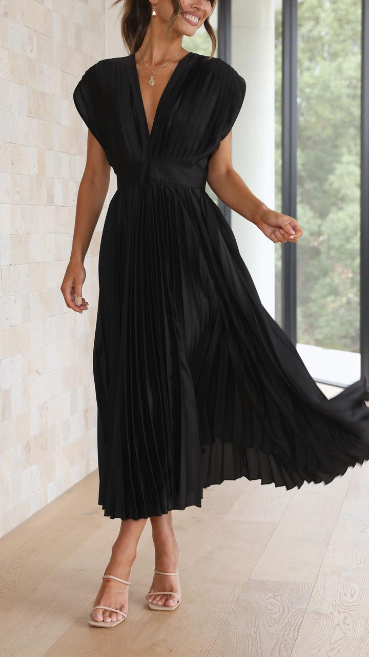 Dinah | Pleated V-Neck Maxi Wedding Guest Dress