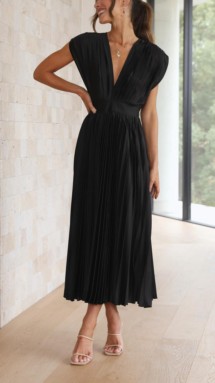 Dinah | Pleated V-Neck Maxi Wedding Guest Dress