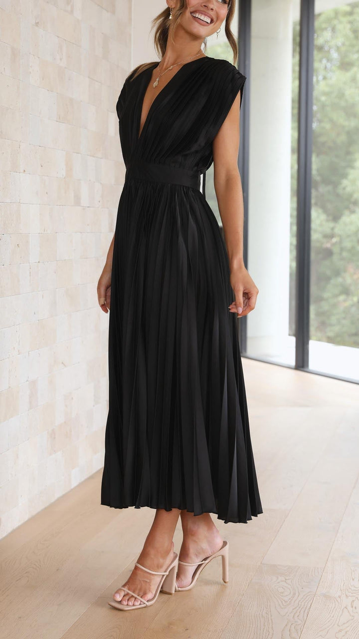 Dinah | Pleated V-Neck Maxi Wedding Guest Dress