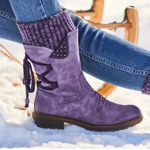 Adley | Knit Cuff Mid-Calf Winter Boots with Lace-Back Detail