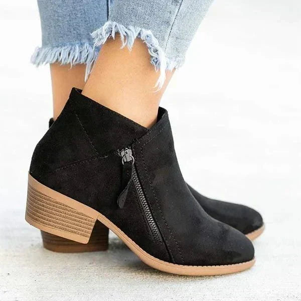 Aubrey | Low-Heel Zip-Up Ankle Boots