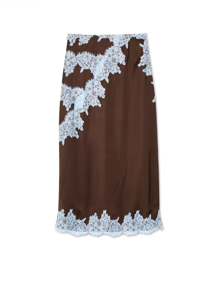 Lena | Brown Lace Panel Top and Skirt Set