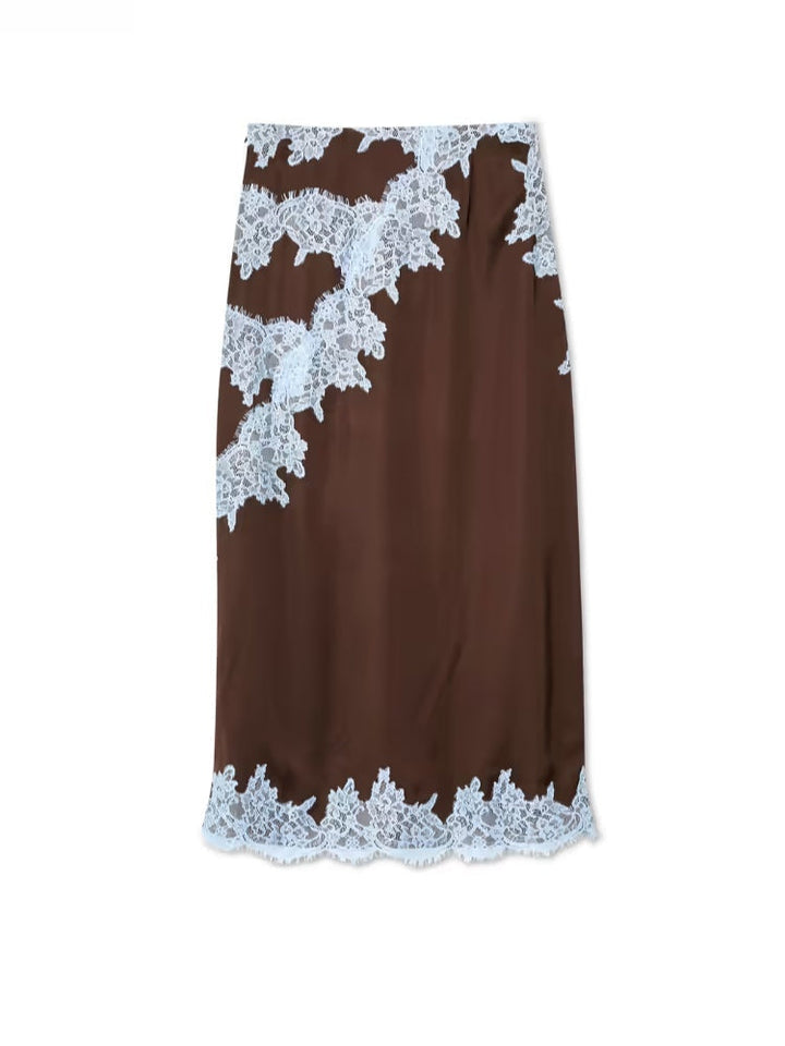 Lena | Brown Lace Panel Top and Skirt Set