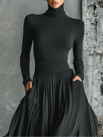 Gloria | Black Turtleneck and Pleated Skirt Set