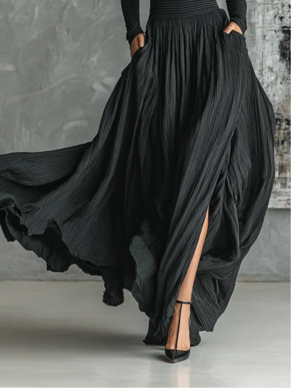 Gloria | Black Turtleneck and Pleated Skirt Set