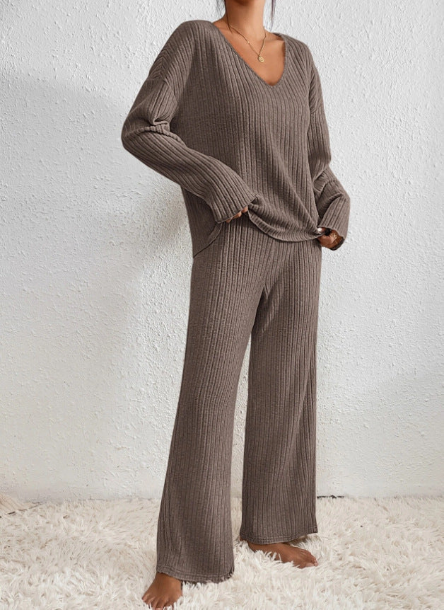 Frida | Ribbed Knit V-Neck Sweater and Pants Set