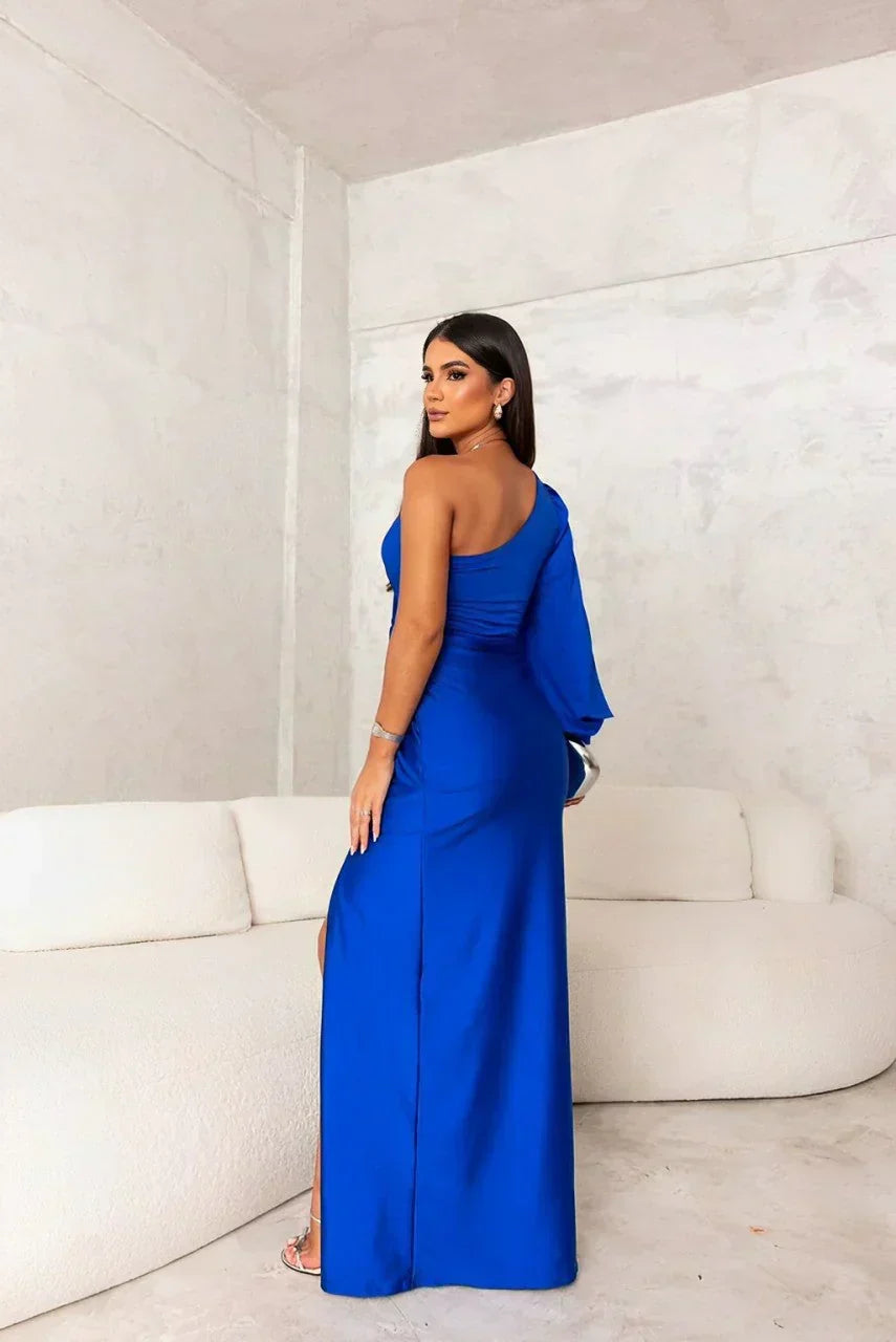 Tamara | One-Shoulder Maxi Evening Dress with Sheer Sleeve