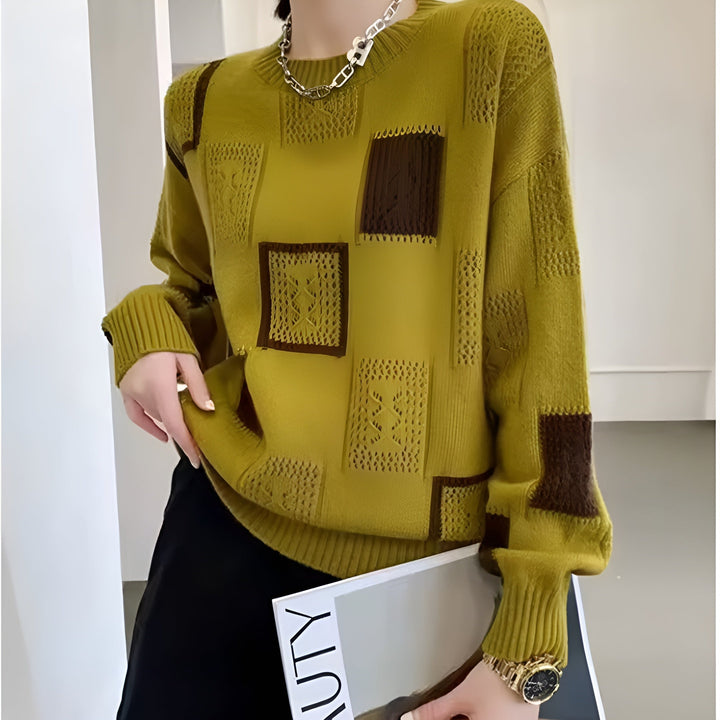 Posy | Square Pattern Relaxed Knit Sweater