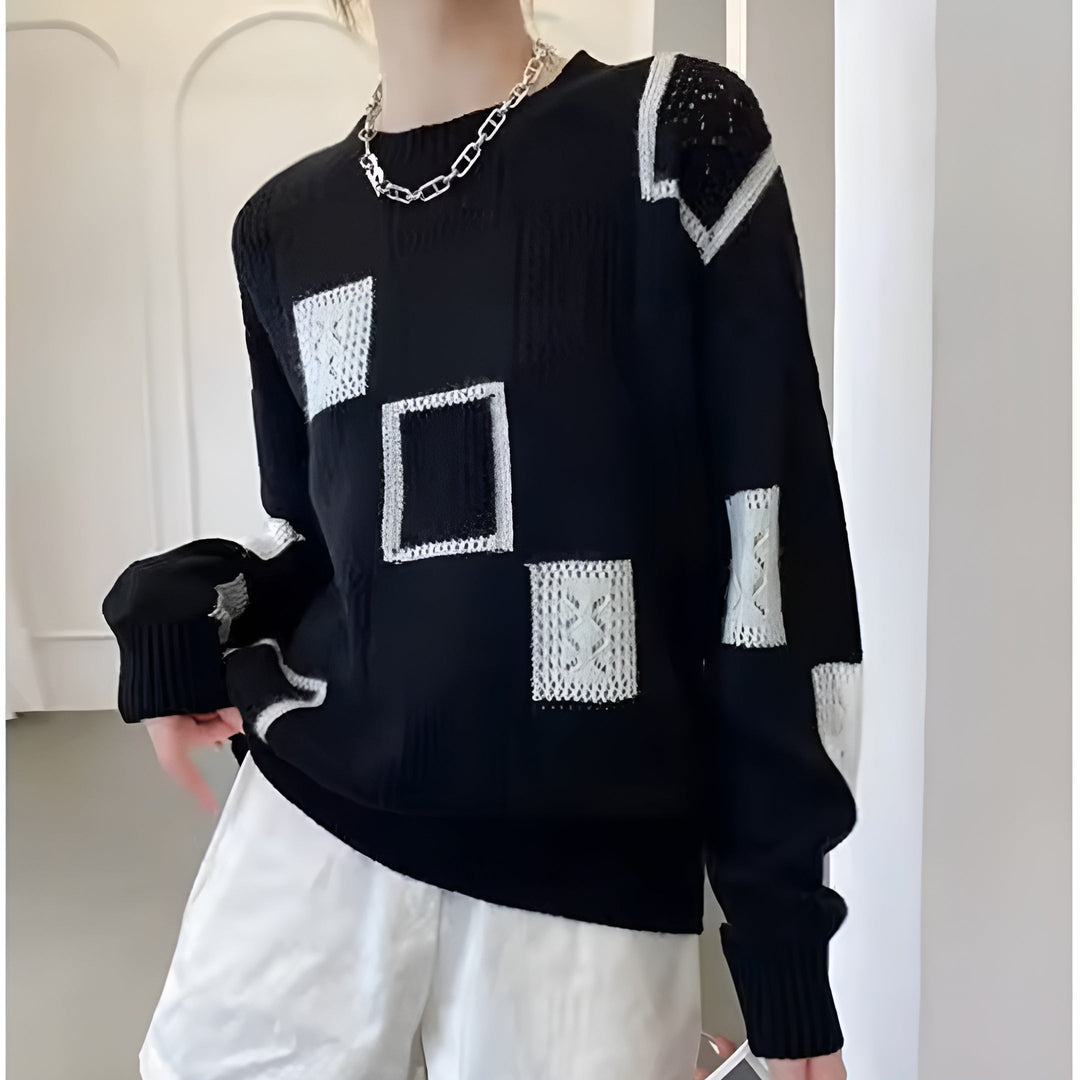 Posy | Square Pattern Relaxed Knit Sweater