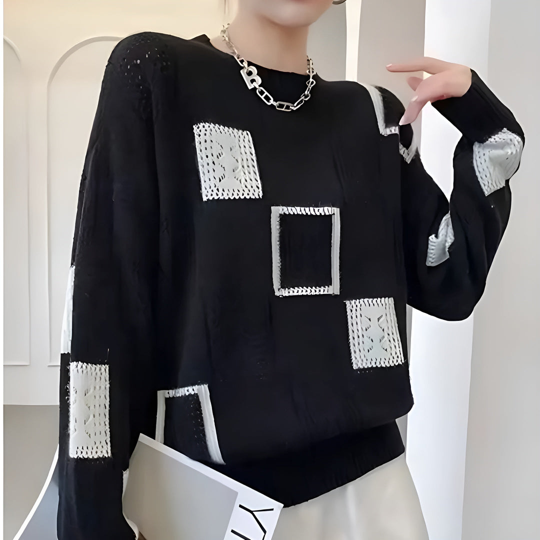 Posy | Square Pattern Relaxed Knit Sweater