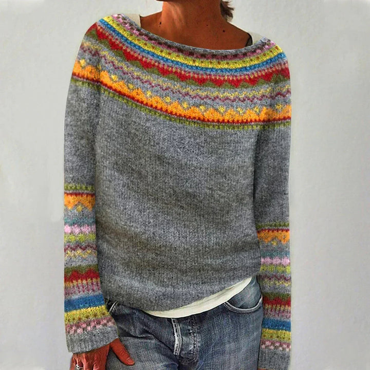 Hollie | Nordic Pattern Boat-Neck Knit Sweater
