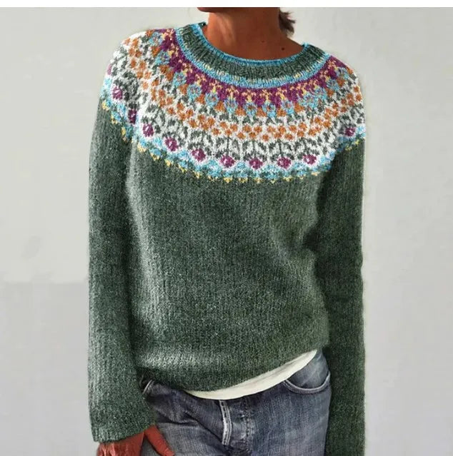 Hollie | Nordic Pattern Boat-Neck Knit Sweater