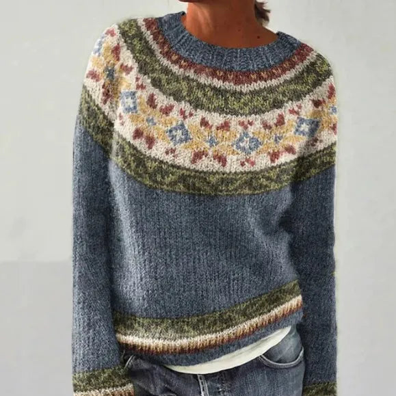 Hollie | Nordic Pattern Boat-Neck Knit Sweater