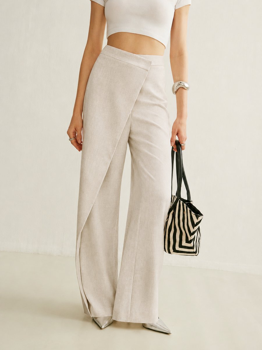 Leighton | High-Waisted Asymmetric Wrap Wide-Leg Pants