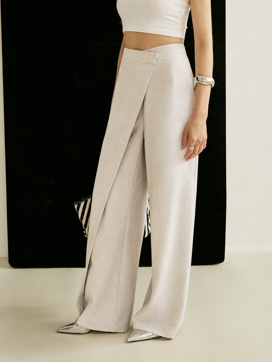Leighton | High-Waisted Asymmetric Wrap Wide-Leg Pants