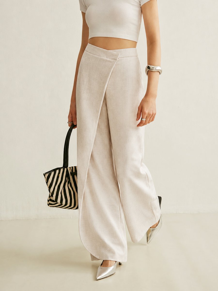 Leighton | High-Waisted Asymmetric Wrap Wide-Leg Pants