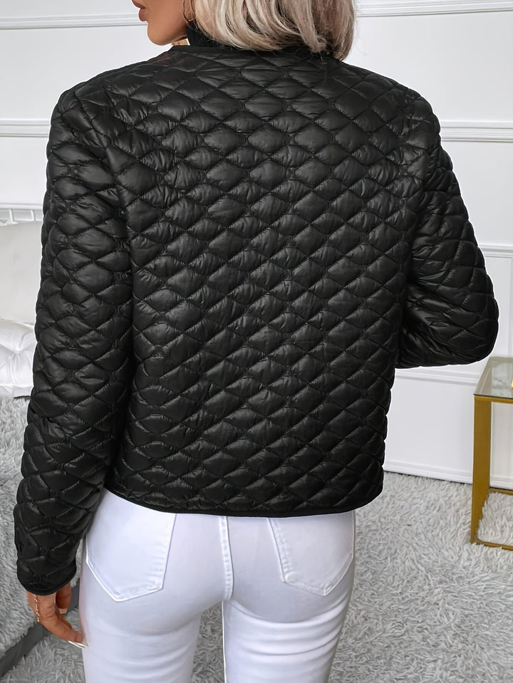 Petra | Black Diamond-Quilted Collarless Lightweight Jacket