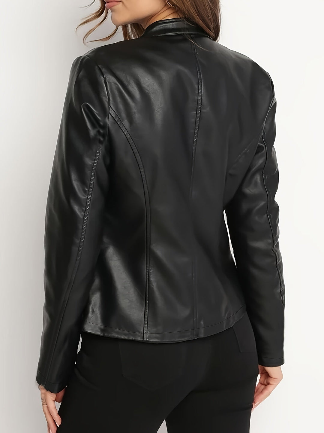 Della | Faux-Leather Moto Jacket with Stand Collar
