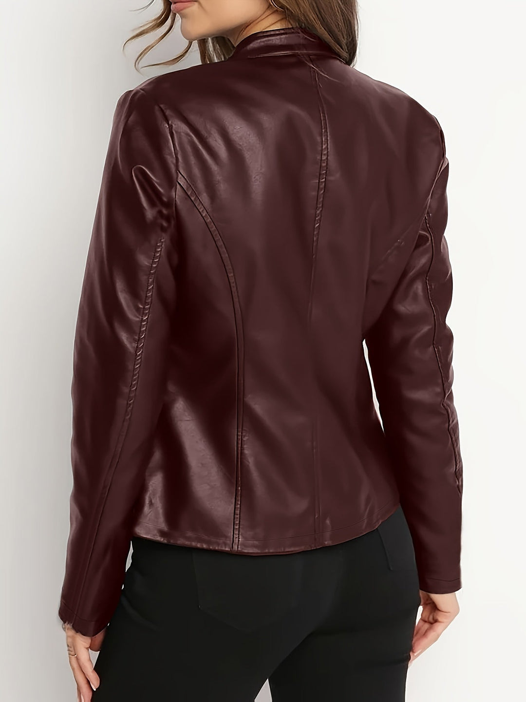 Della | Faux-Leather Moto Jacket with Stand Collar