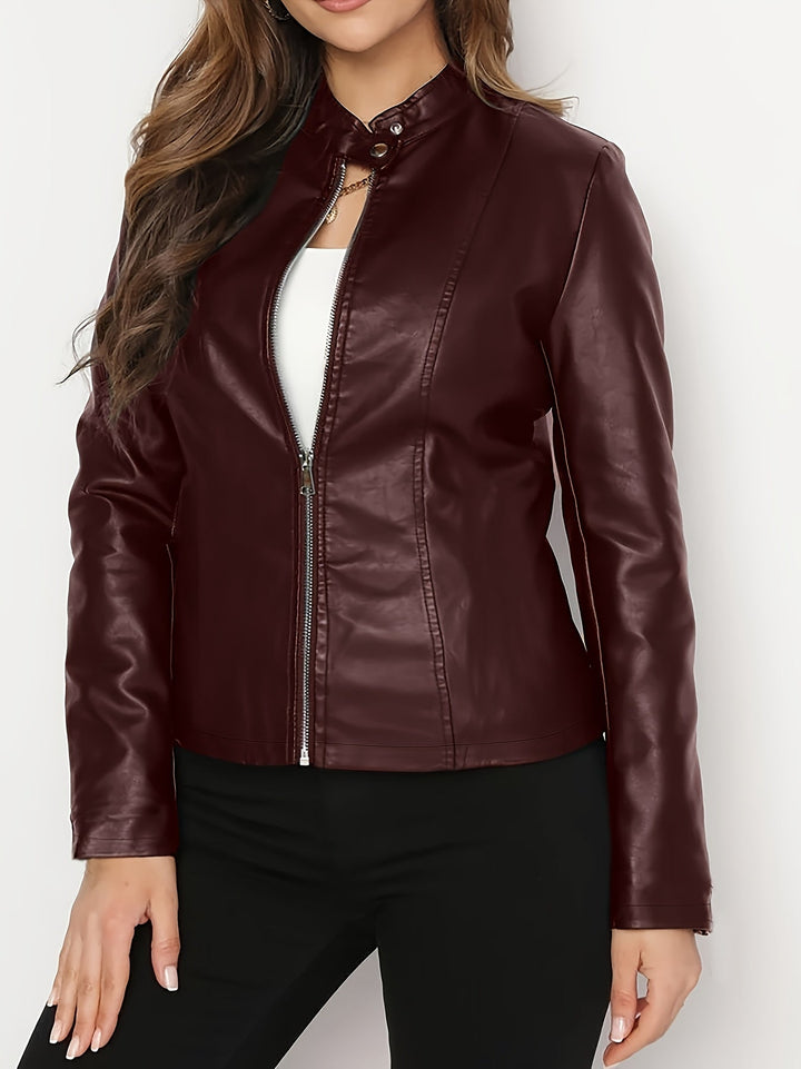 Della | Faux-Leather Moto Jacket with Stand Collar
