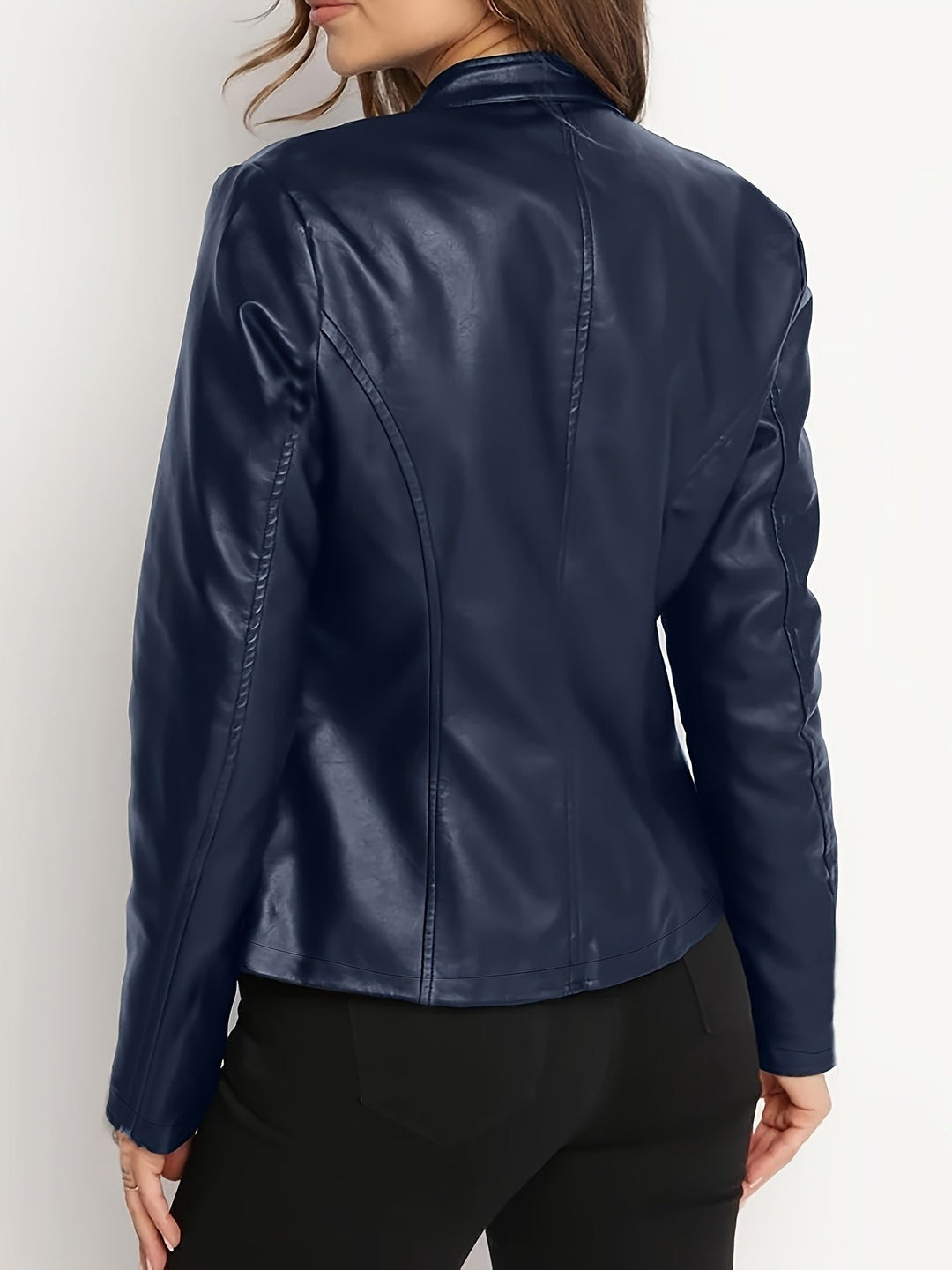 Della | Faux-Leather Moto Jacket with Stand Collar