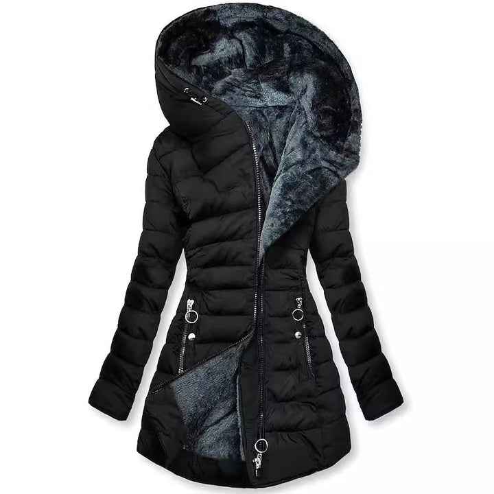 Jocelyn | Slim-Fit Mid-Length Hooded Puffer Jacket with Faux Fur Hood