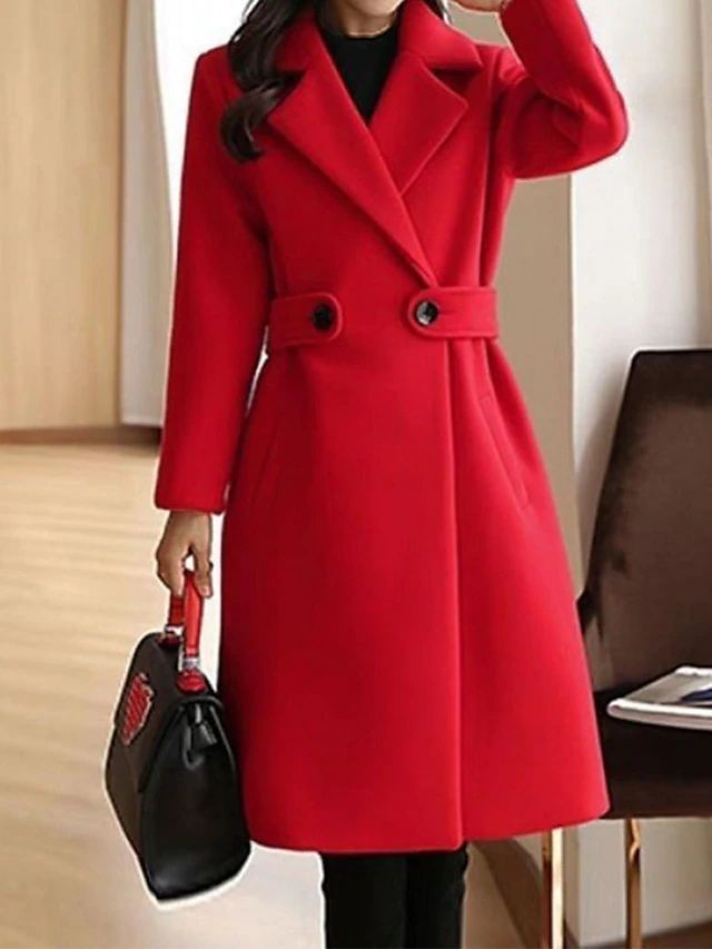 Ada | Long Wool Coat with Notch Lapel and Oversized Buttons