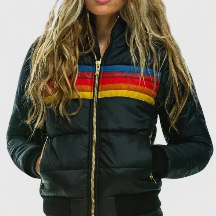 Gianna | Retro Striped Quilted Puffer Jacket with Stand Collar