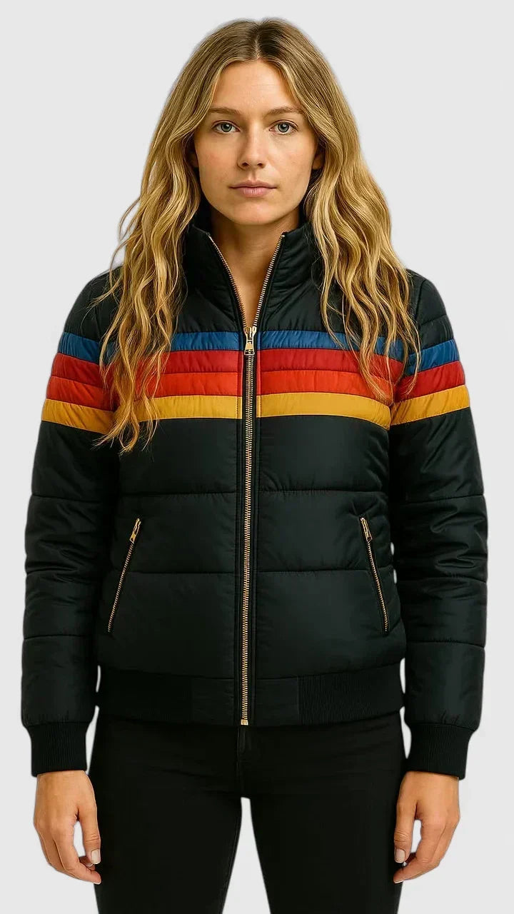 Gianna | Retro Striped Quilted Puffer Jacket with Stand Collar