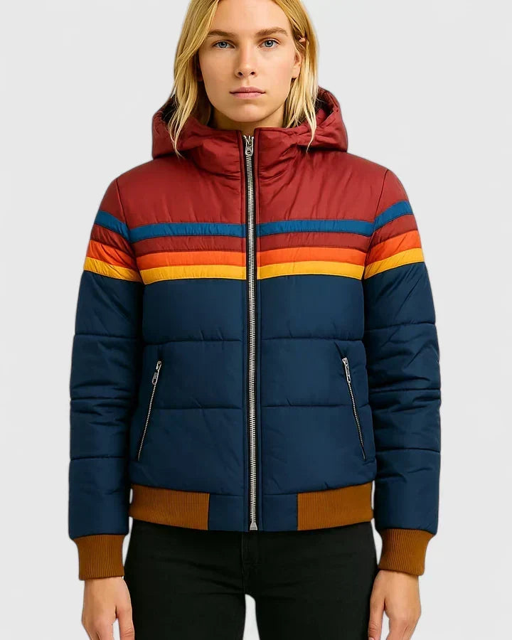 Gianna | Retro Striped Quilted Puffer Jacket with Stand Collar
