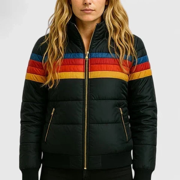 Gianna | Retro Striped Quilted Puffer Jacket with Stand Collar
