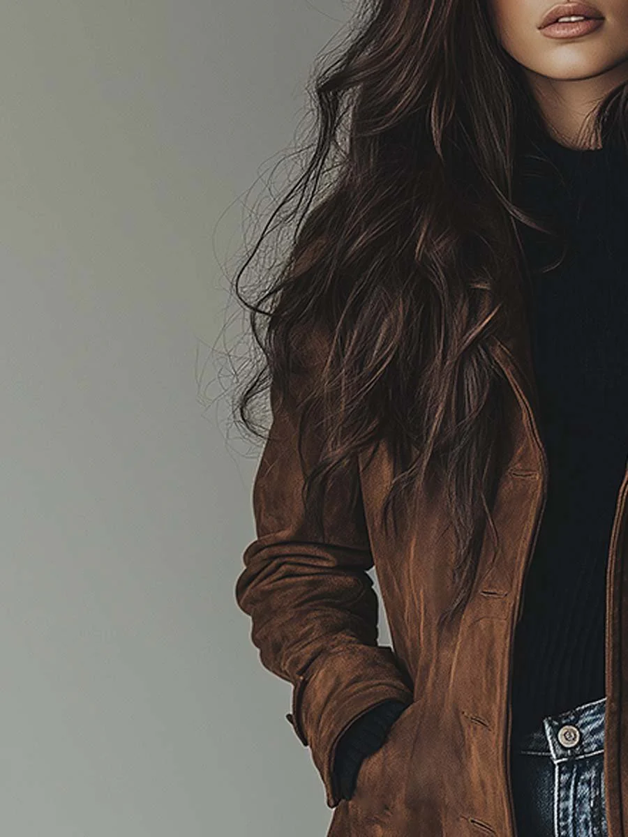 Joanna | Faux-Suede Double-Breasted Knee-Length Trench Coat