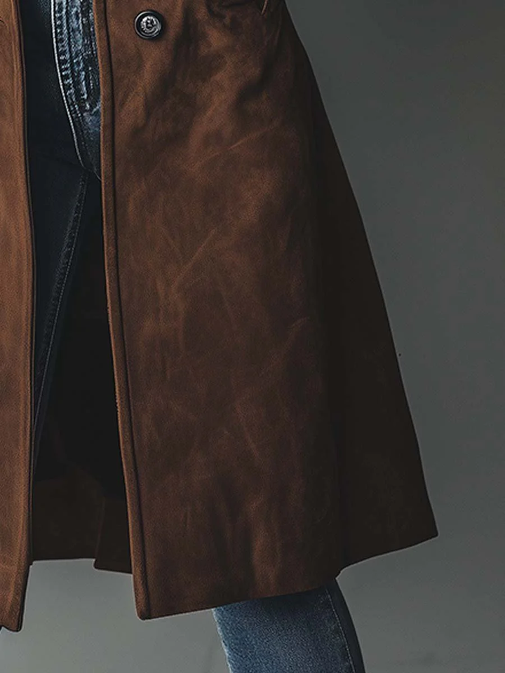 Joanna | Faux-Suede Double-Breasted Knee-Length Trench Coat