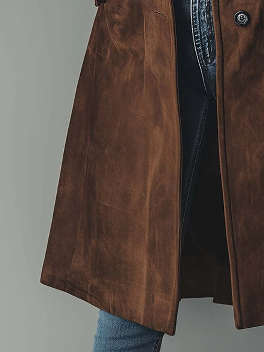 Joanna | Faux-Suede Double-Breasted Knee-Length Trench Coat