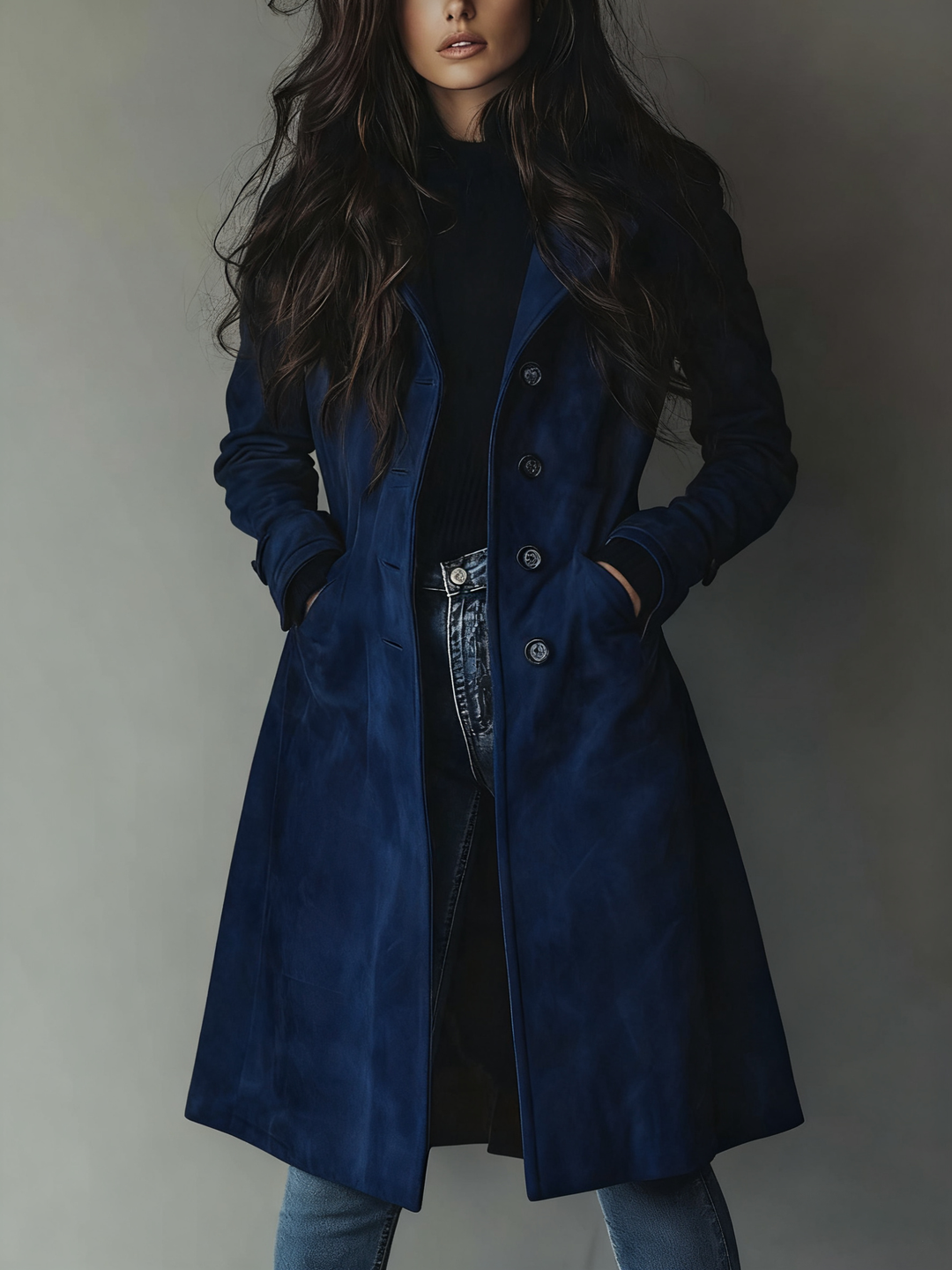 Joanna | Faux-Suede Double-Breasted Knee-Length Trench Coat