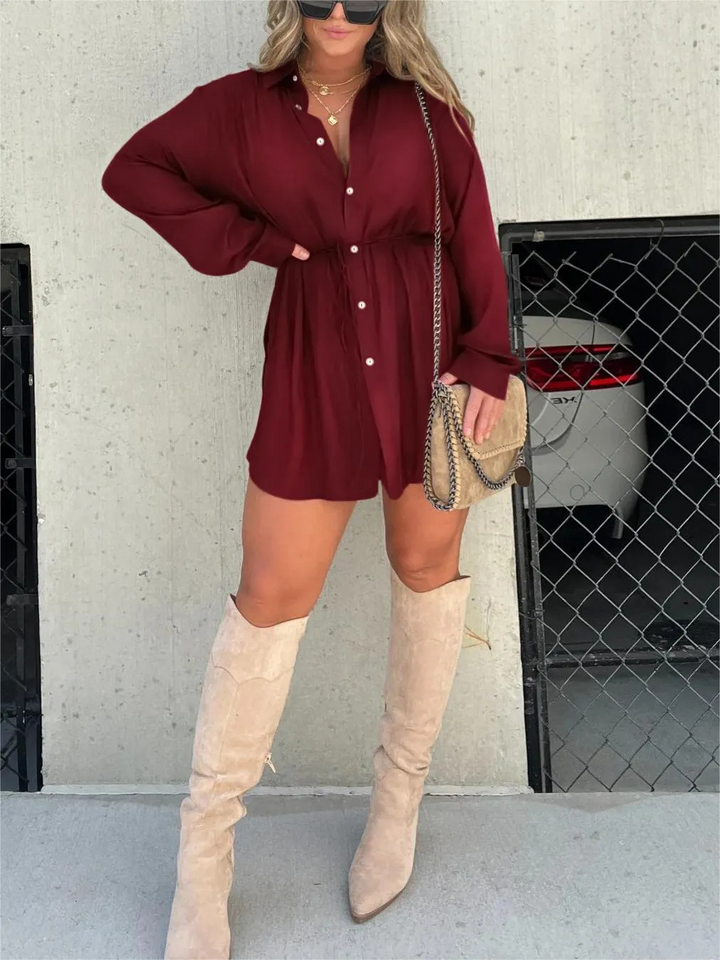Dulcie | Long-Sleeve Button-Front Shirt Dress