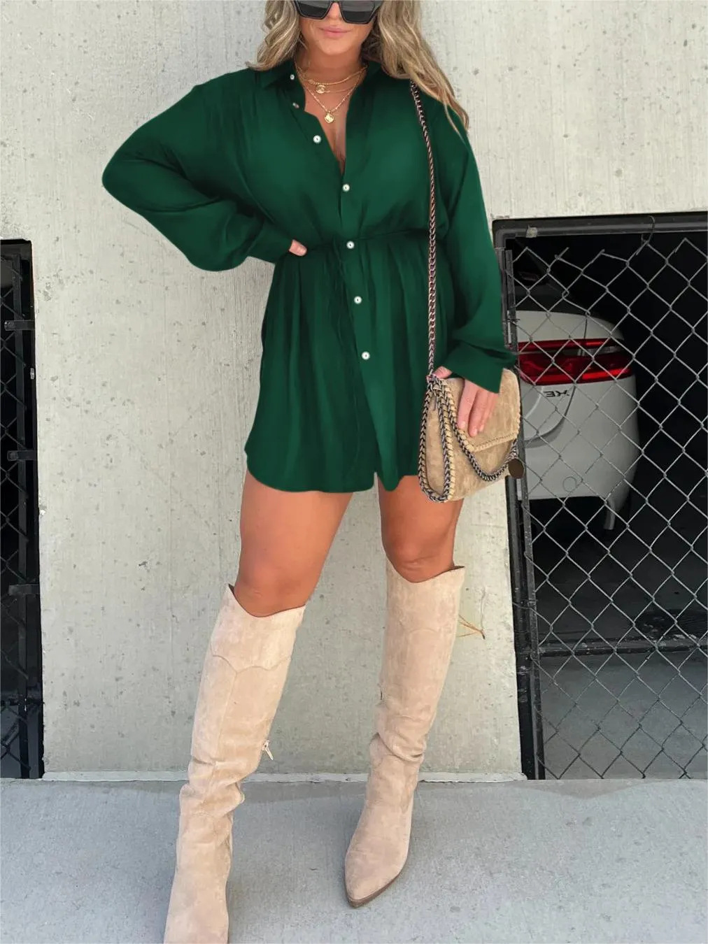 Dulcie | Long-Sleeve Button-Front Shirt Dress