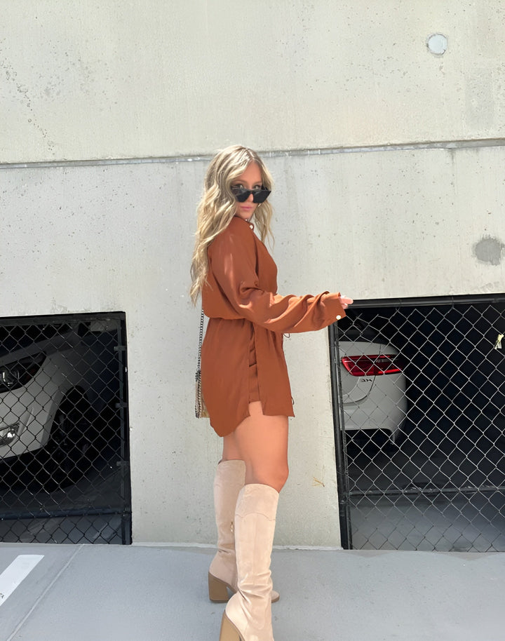 Dulcie | Long-Sleeve Button-Front Shirt Dress