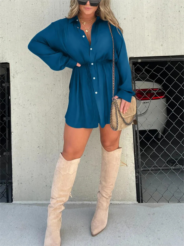 Dulcie | Long-Sleeve Button-Front Shirt Dress