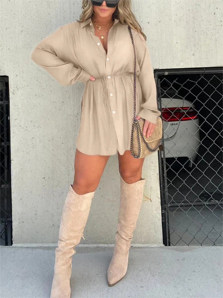 Dulcie | Long-Sleeve Button-Front Shirt Dress